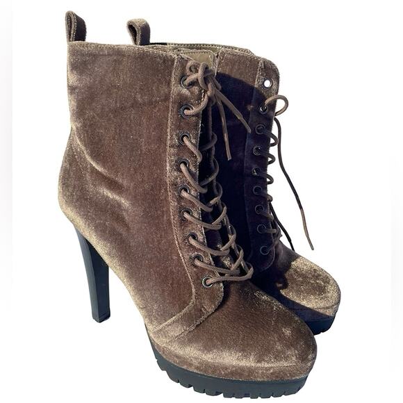 Aldo Aliria Combat Boot Heels Velvet Grey Olive Green Size 8 - Picture 1 of 10